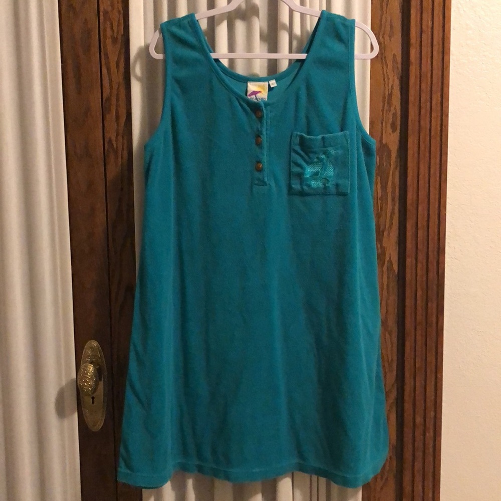 Beached Teal Green Terry Sleeveless Cover Up